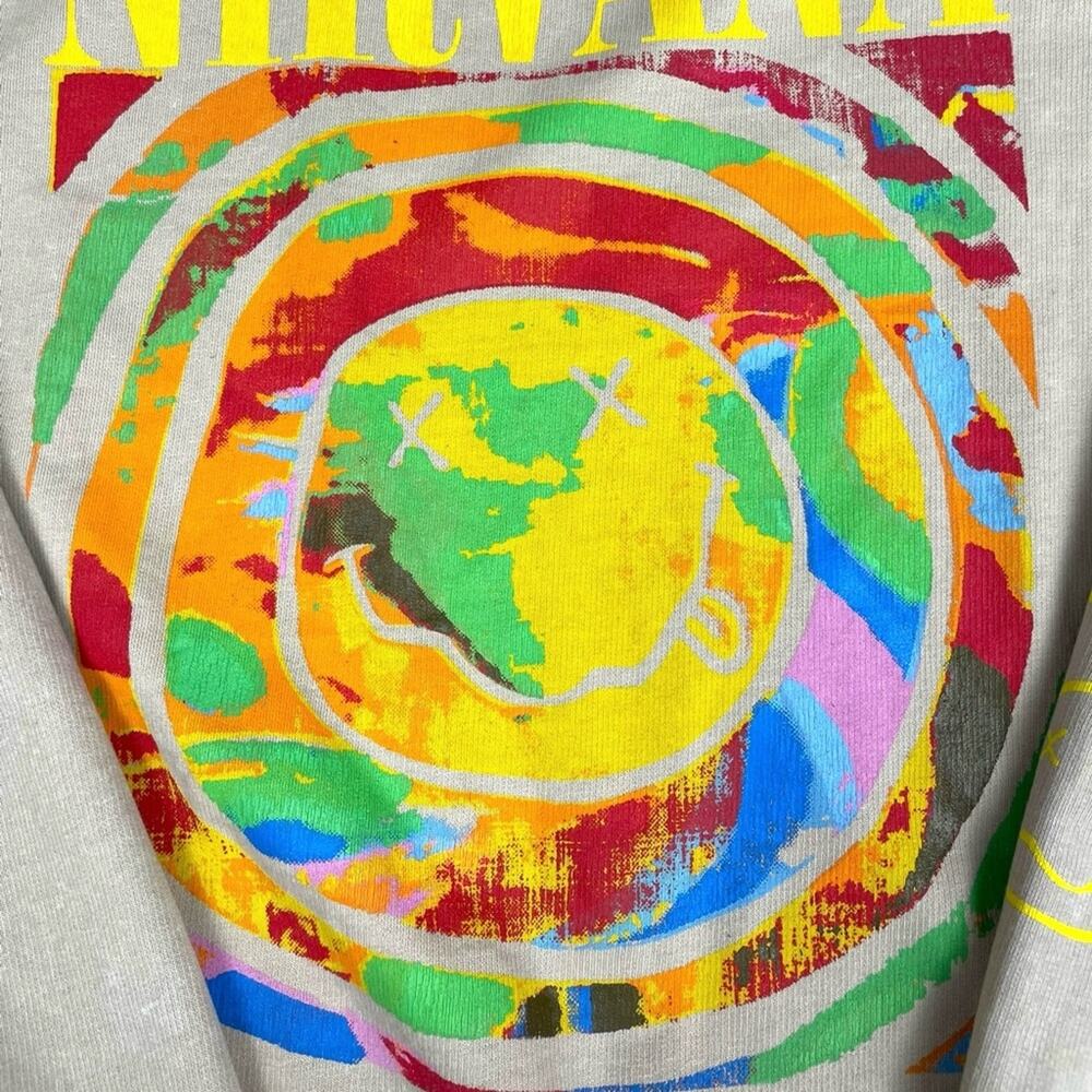 Unisex Nirvana Crewneck Sweatshirt M Beige - Tie-Dye Smiley - Kurt Cobain - Picture 2 of 4